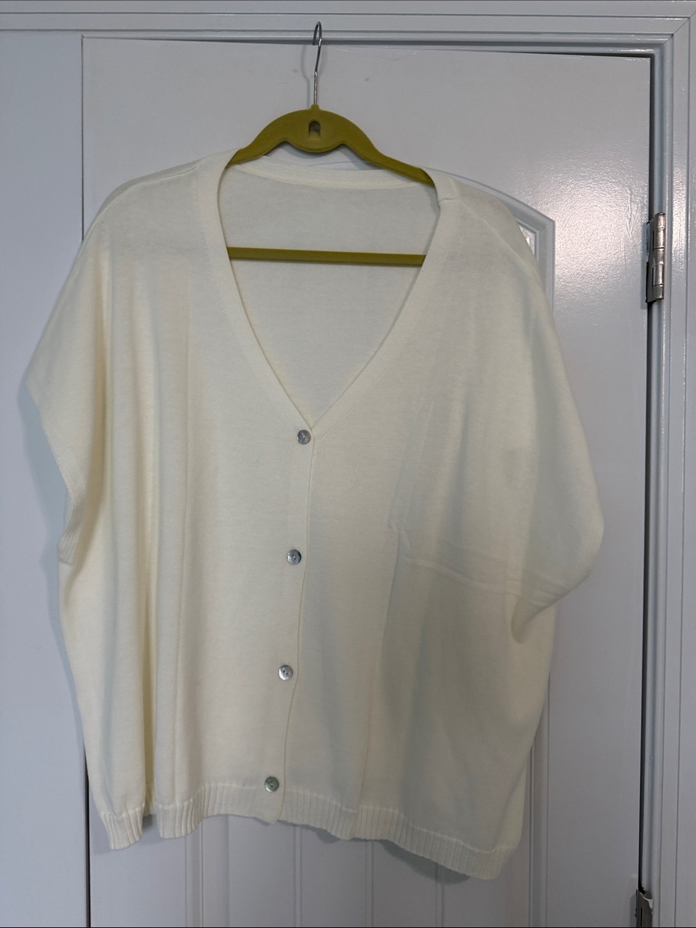 Amazon Women's Cream Button-Front V-Neck Cardigan Sweater